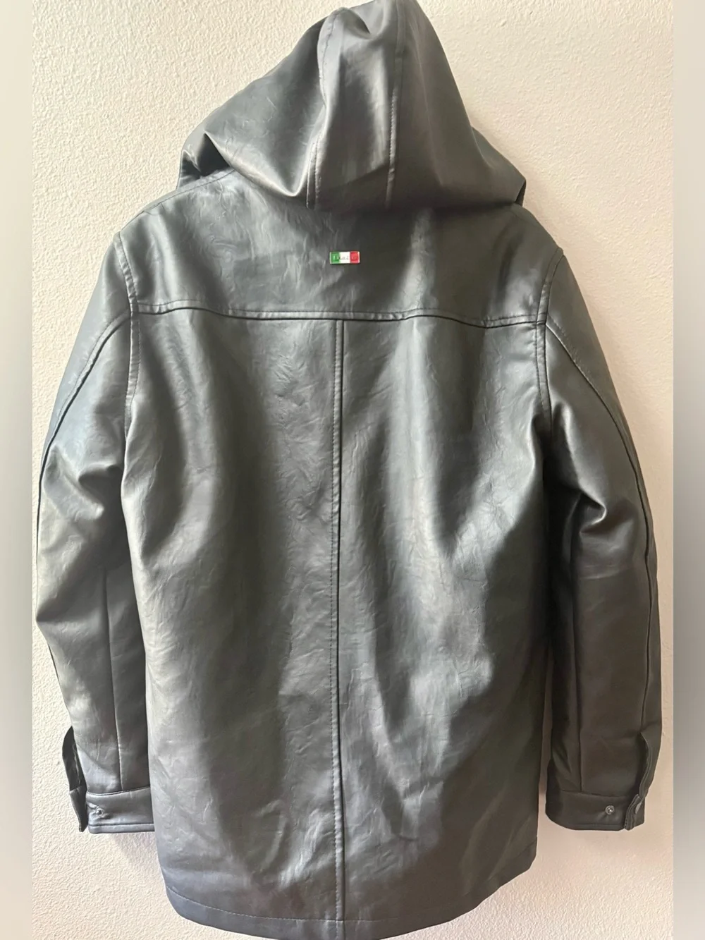 BV BOTTEGA VENETA REMOVEABLE HOOD FLAP POCKET ZIP UP FAUX LEATHER JACKET M~NWT